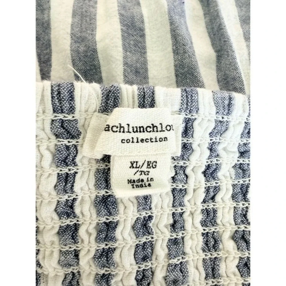 Beach Lunch Lounge Lana Striped Maxi Linen Dress Tiered Smocked Bodice XL - Picture 2 of 9